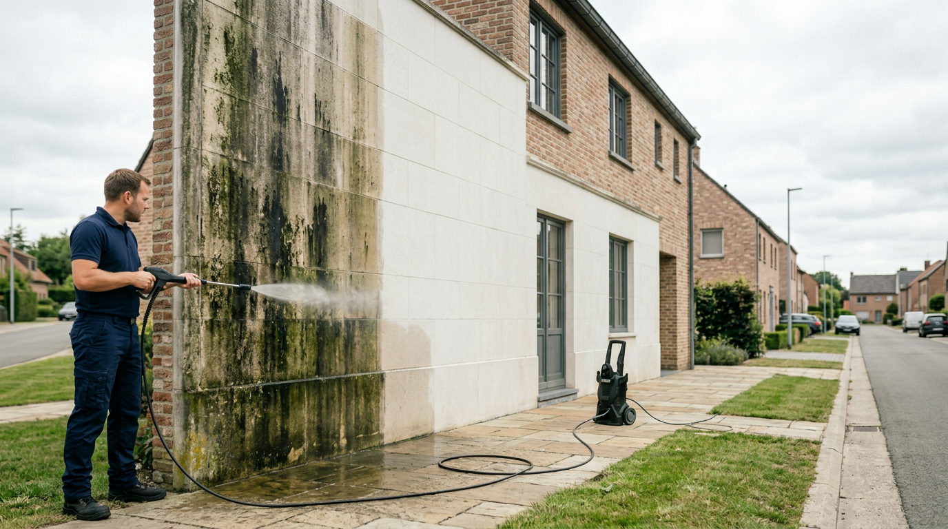 Façade en briques nettoyée par FB Clean à haute pression en Hainaut